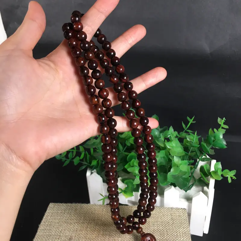 【新品;海南黄花梨紫油梨0.8念珠、108粒。沉水!集天眼、水波纹、“紫葡萄”材质。玻璃质感】图6