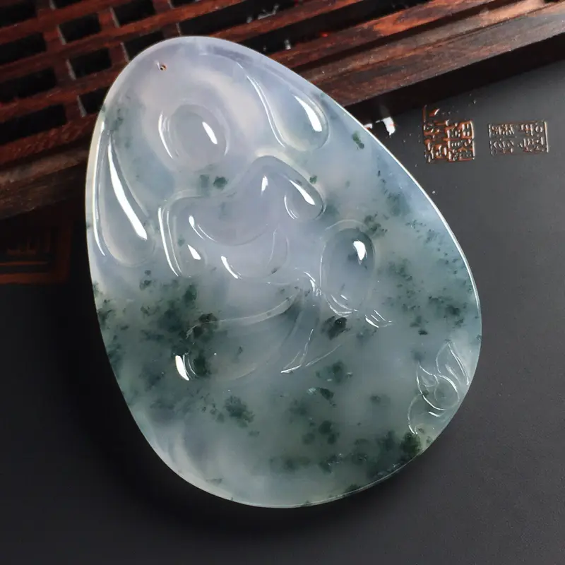 【冰糯种飘花观音吊坠 尺寸62-43-7毫米 水润通透 飘花灵动 品相完美】图7