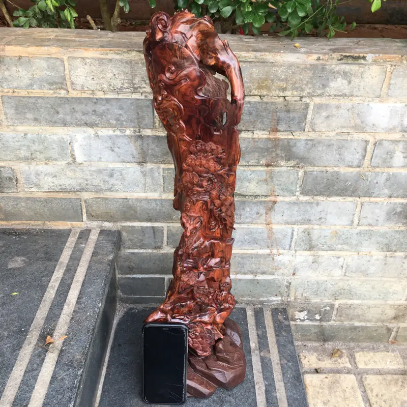 【海南黄花梨精品油梨摆件(三阳开泰),黄金虎皮纹,水波纹,山水纹,大实心料镂空精雕,大师亲工精雕,家里办公室摆放也是一道美丽的风景,规格:高:570mm,宽:160mm,厚:90mm,克重:1229克。(备注所有规格与克重不包含底座)】图11