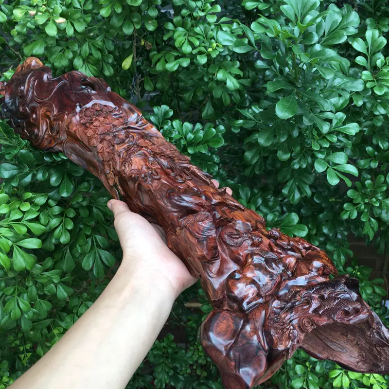 【海南黄花梨精品油梨摆件(三阳开泰),黄金虎皮纹,水波纹,山水纹,大实心料镂空精雕,大师亲工精雕,家里办公室摆放也是一道美丽的风景,规格:高:570mm,宽:160mm,厚:90mm,克重:1229克。(备注所有规格与克重不包含底座)】图6