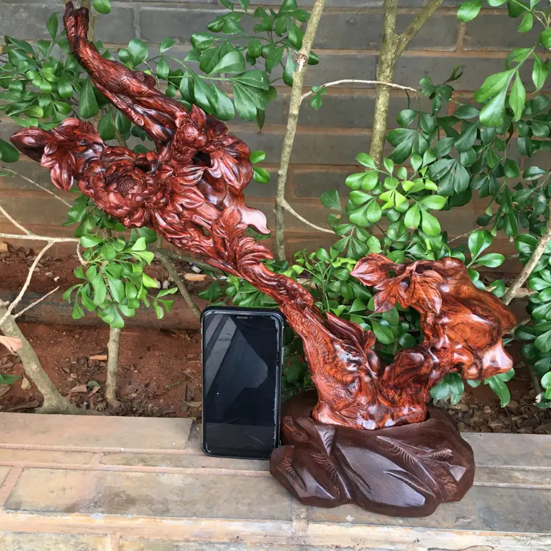【海南黄花梨精品油梨瘤疤摆件( 锦上开花)大师亲工精雕,工艺精湛,瘤疤纹,水波纹,山水纹,火焰纹,纹理清晰,黄金虎皮纹,色泽均匀,家里办公室摆放也是一道风景线,把玩收藏品,规格:高:460mm,宽:160mm,克重:780克,值得推荐##**】图10