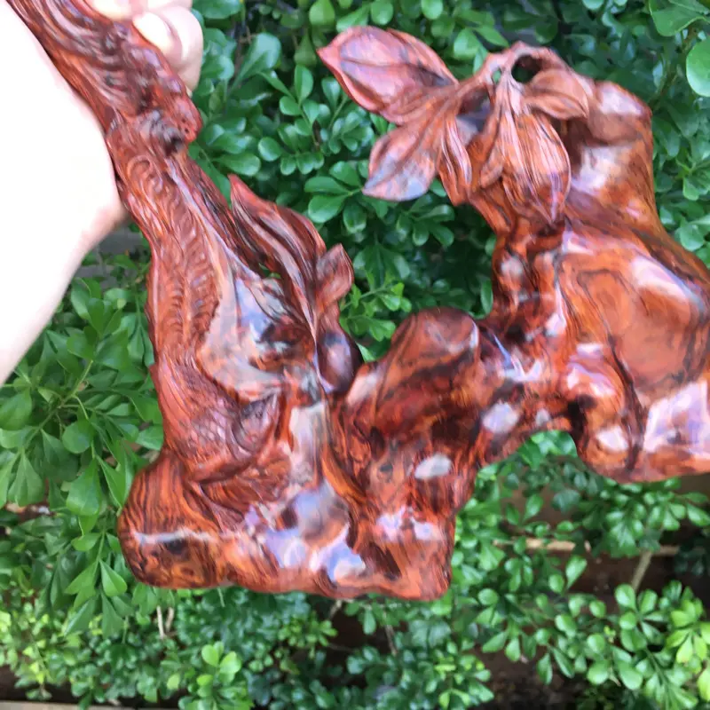 【海南黄花梨精品油梨瘤疤摆件( 锦上开花)大师亲工精雕,工艺精湛,瘤疤纹,水波纹,山水纹,火焰纹,纹理清晰,黄金虎皮纹,色泽均匀,家里办公室摆放也是一道风景线,把玩收藏品,规格:高:460mm,宽:160mm,克重:780克,值得推荐##**】图5