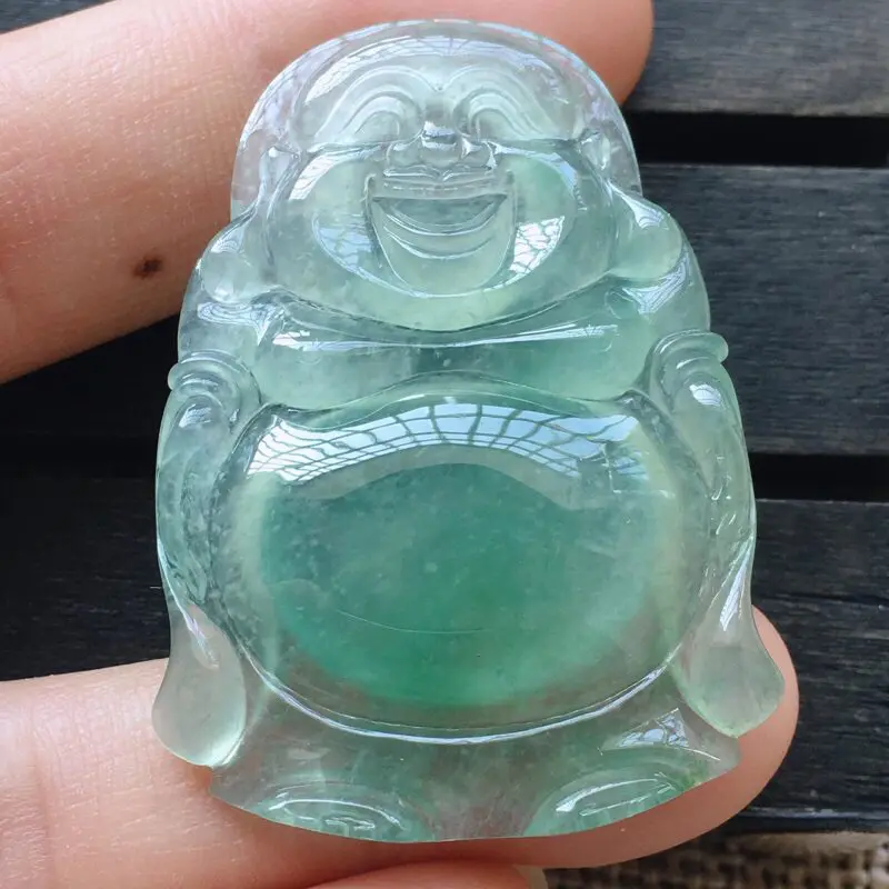 【自然光实拍,缅甸a货翡翠,冰种站佛,飘雪花棉玉质细腻。饱满大件,形体佳,有孔可直接佩戴。】图7