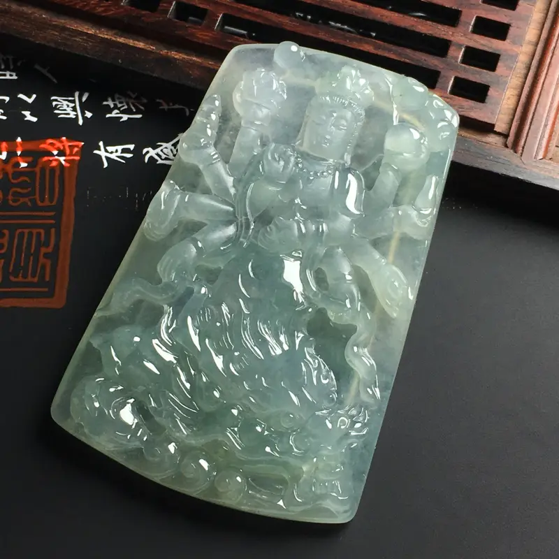 【冰糯种晴底乘龙观音吊坠 尺寸66-43-6毫米 水润通透 雕工精致】图3