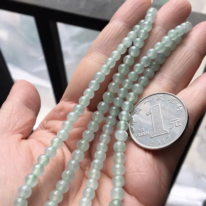 【缅甸翡翠A货晴水绿项链,也可以做手串,玉质细腻,大珠6.3mm,小珠4.5mm】图8