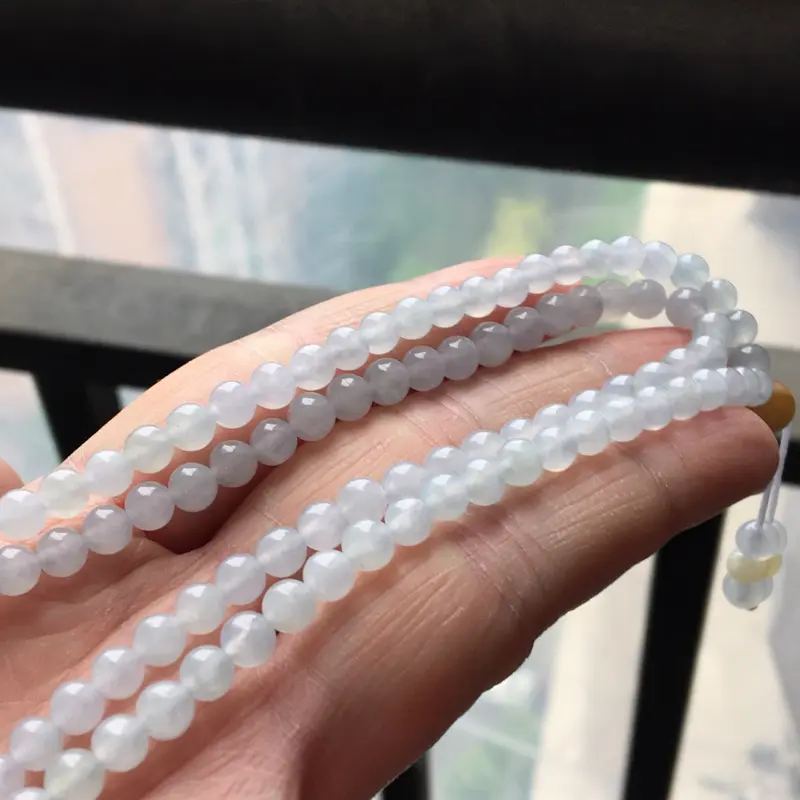 【缅甸翡翠A货白冰项链,也可以做手串,玉质细腻,大珠6.7mm,小珠4.7mm】图8