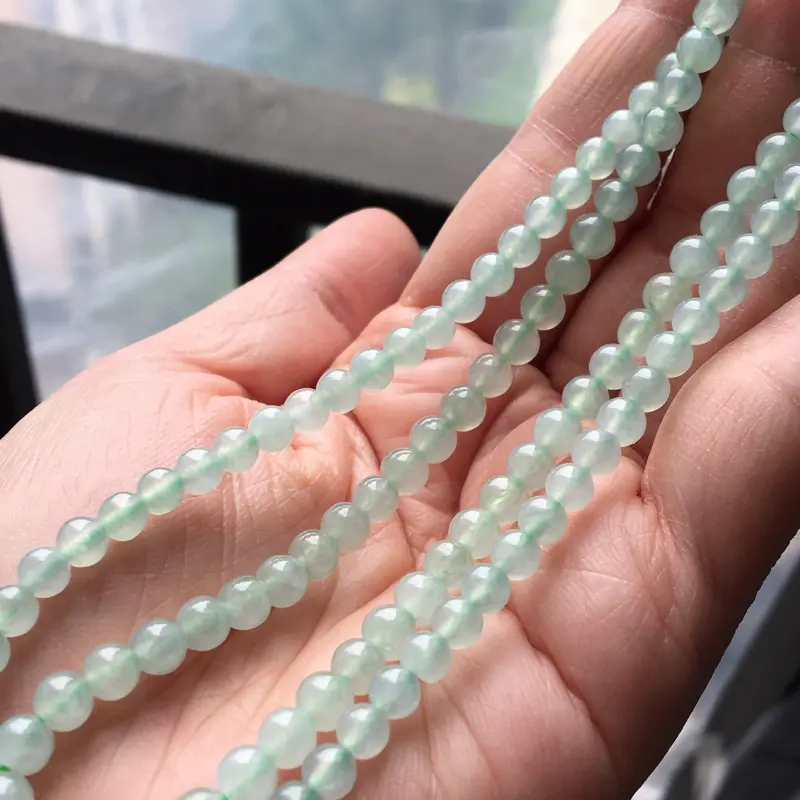 【缅甸翡翠A货晴水绿项链,也可以做手串,玉质细腻,大珠6.3mm,小珠4.5mm】图10