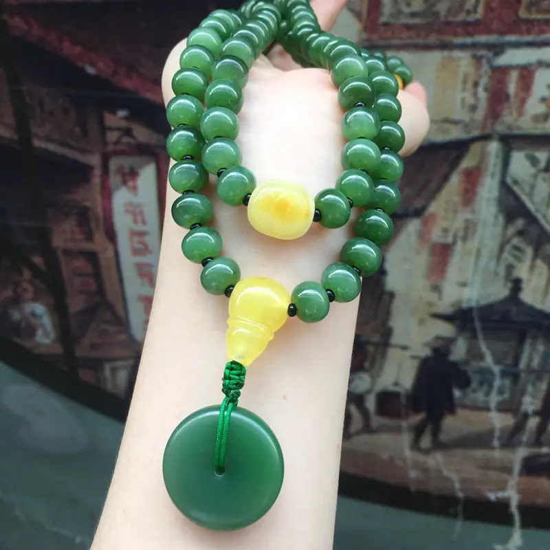 【规格:8/10mm
平安扣规格:27.6/7.6mm
天然和田玉碧玉,老坑俄料猫眼珠子,足足108颗,晶挑细选,完美度高,品相佳,搭配天然无优化蜜蜡三通、珠子、碧玉粉青平安扣,上身效果好##**】图6