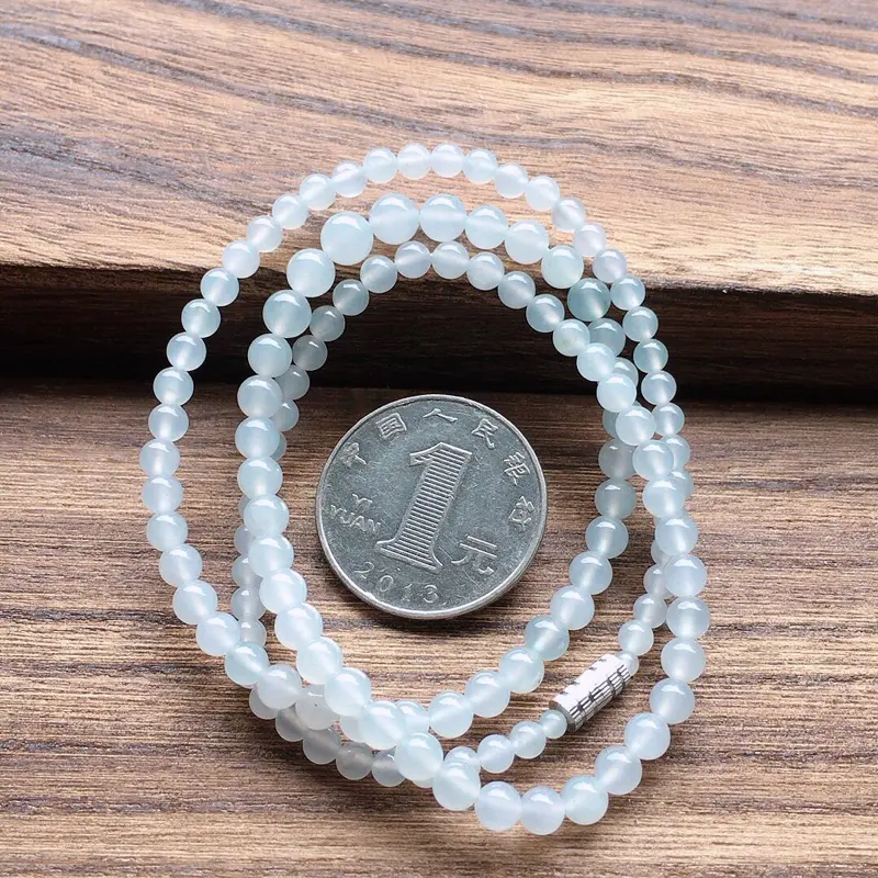 缅甸翡翠圆珠项链(银扣)
