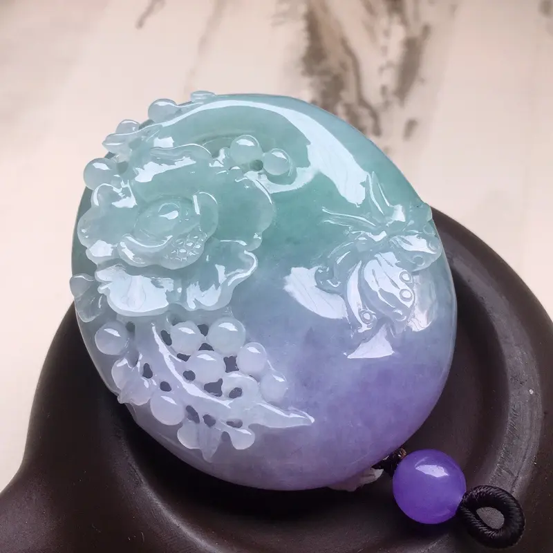 缅甸翡翠春带彩花开富贵吊