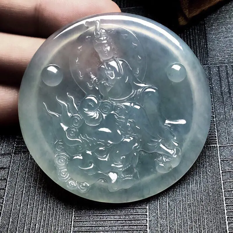 【👍👍 好品质, 所见即所得!冰种文殊菩萨吊坠, 尺寸:直径54.4mm 厚5.3mm🌺🌺】图5