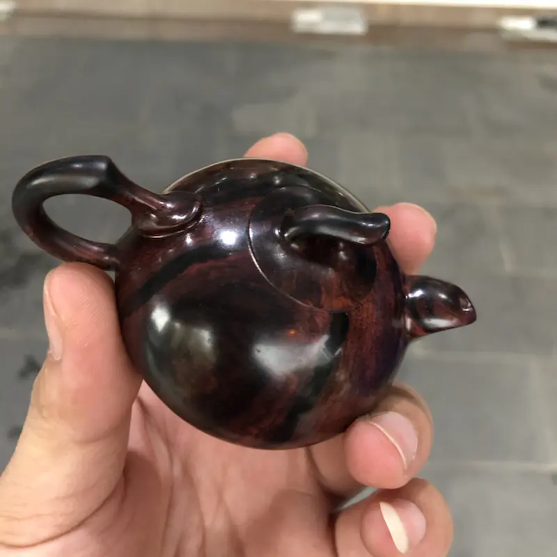 【海南黄花梨,紫油梨(茶壶),紫色纹理,纹理清晰,底色分布均匀,规格:壶经58mm,长85mm,高58mm,克重:79.3克,值得推荐!】图2
