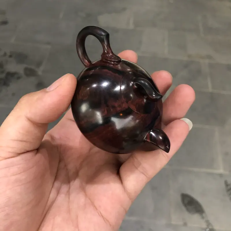 【海南黄花梨,紫油梨(茶壶),紫色纹理,纹理清晰,底色分布均匀,规格:壶经58mm,长85mm,高58mm,克重:79.3克,值得推荐!】图7