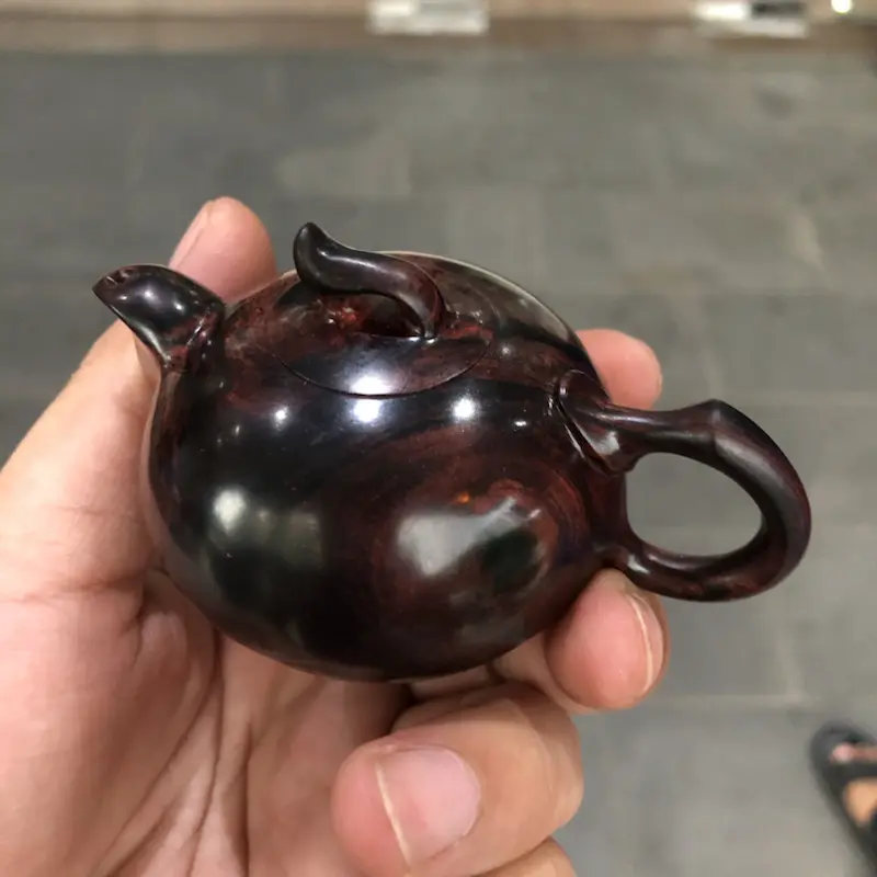 【海南黄花梨,紫油梨(茶壶),紫色纹理,纹理清晰,底色分布均匀,规格:壶经58mm,长85mm,高58mm,克重:79.3克,值得推荐!】图6