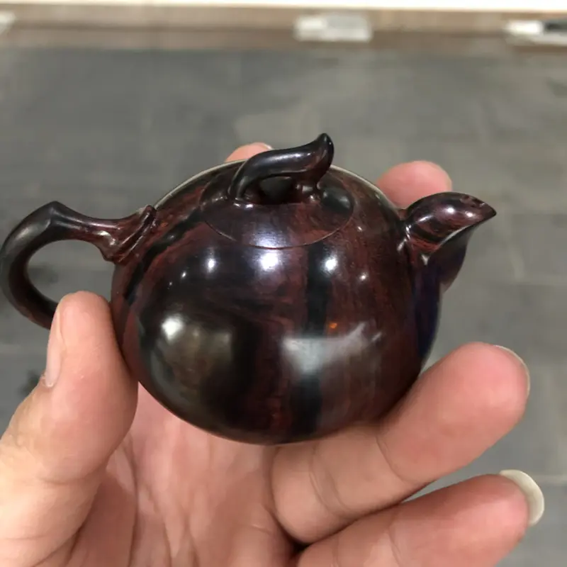 【海南黄花梨,紫油梨(茶壶),紫色纹理,纹理清晰,底色分布均匀,规格:壶经58mm,长85mm,高58mm,克重:79.3克,值得推荐!】图1