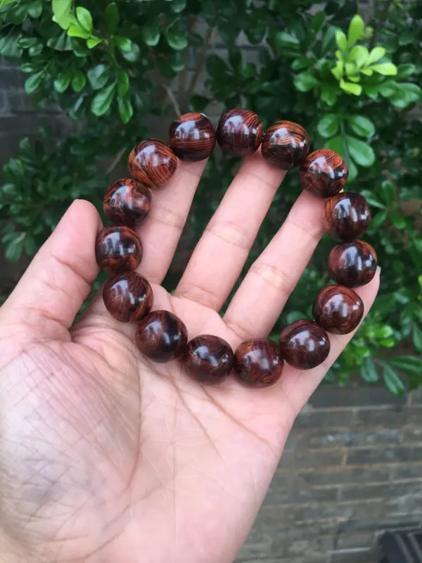 【海南黄花梨老油梨15×15老型珠,材质细腻光滑,纹理清晰自然,克重28.4g】图5