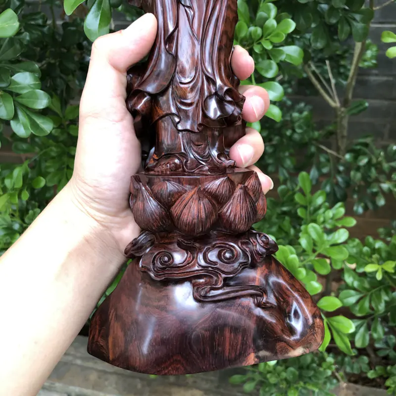【海南黄花梨,紫油梨,(观音菩萨),雕工精赞,立体感美,线条美,纹理清晰,底色干净,色泽均匀,规格:高290mm,宽137mm,克重:643.9克,值得推荐!】图10