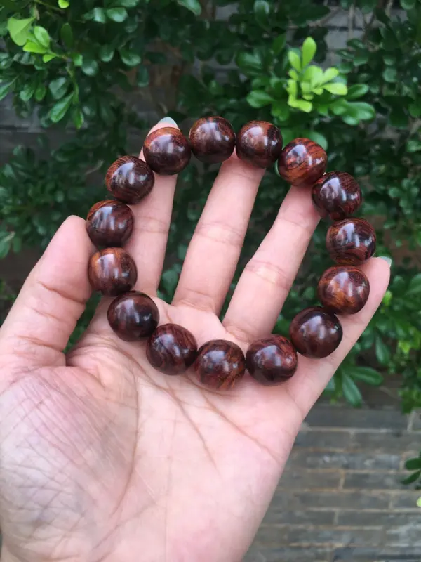 【海南黄花梨老油梨15×15老油梨老型珠手串,材质细腻饱满圆润光滑,纹理清晰自然,克重27g】图5