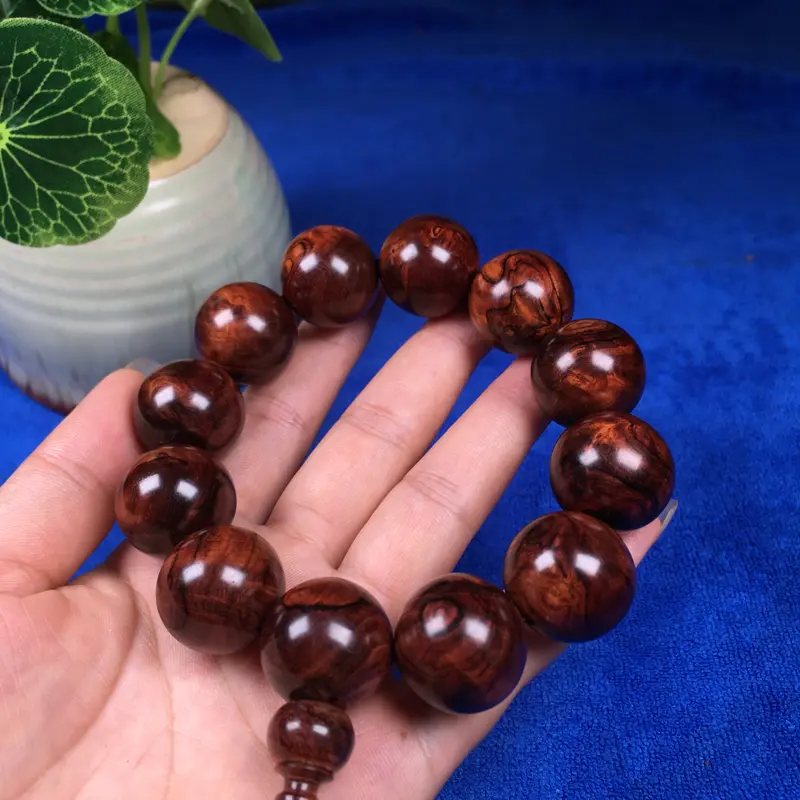 【海南黄花梨紫油梨 20mm手串 瘤疤 水波纹 纹理殉丽 英光十足 玻璃底 高油密 55.3g】图9