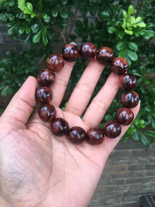 【海南黄花梨老油梨15×15老型珠,材质细腻光滑,纹理清晰自然,克重28.4g】图11