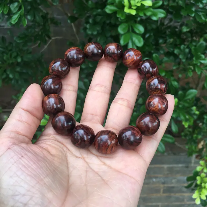 【海南黄花梨老油梨15×15老油梨老型珠手串,材质细腻饱满圆润光滑,纹理清晰自然,克重27g】图1