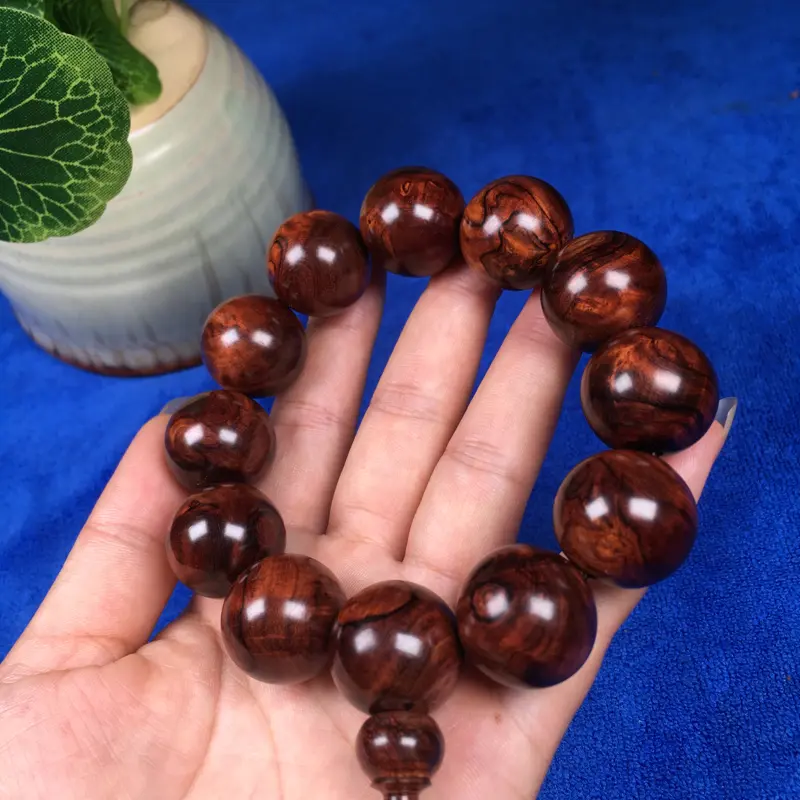 【海南黄花梨紫油梨 20mm手串 瘤疤 水波纹 纹理殉丽 英光十足 玻璃底 高油密 55.3g】图5