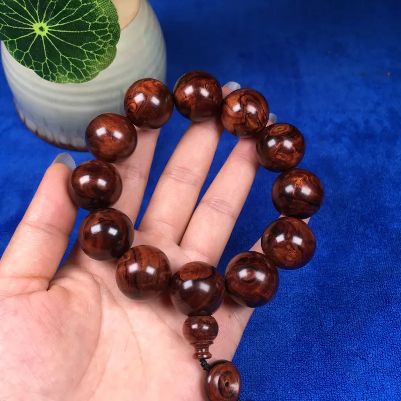 【海南黄花梨紫油梨 20mm手串 瘤疤 水波纹 纹理殉丽 英光十足 玻璃底 高油密 55.3g】图3