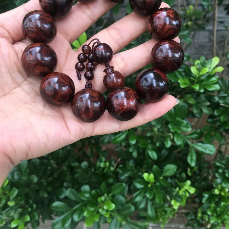 【海南黄花梨紫油全鬼眼对眼2.0规格手串,材质细腻饱满圆润,底色干净透亮,克重53g】图7