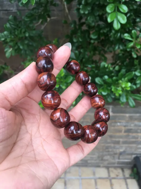 【海南黄花梨老油梨15×15老油梨老型珠手串,材质细腻饱满圆润光滑,纹理清晰自然,克重27g】图8