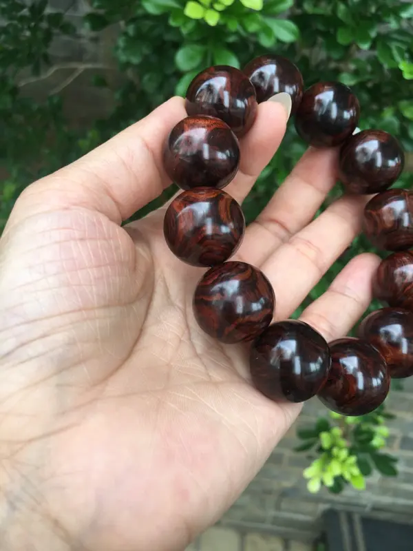 【海南黄花梨紫油全鬼眼对眼2.0规格手串,材质细腻饱满圆润,底色干净透亮,克重53g】图11