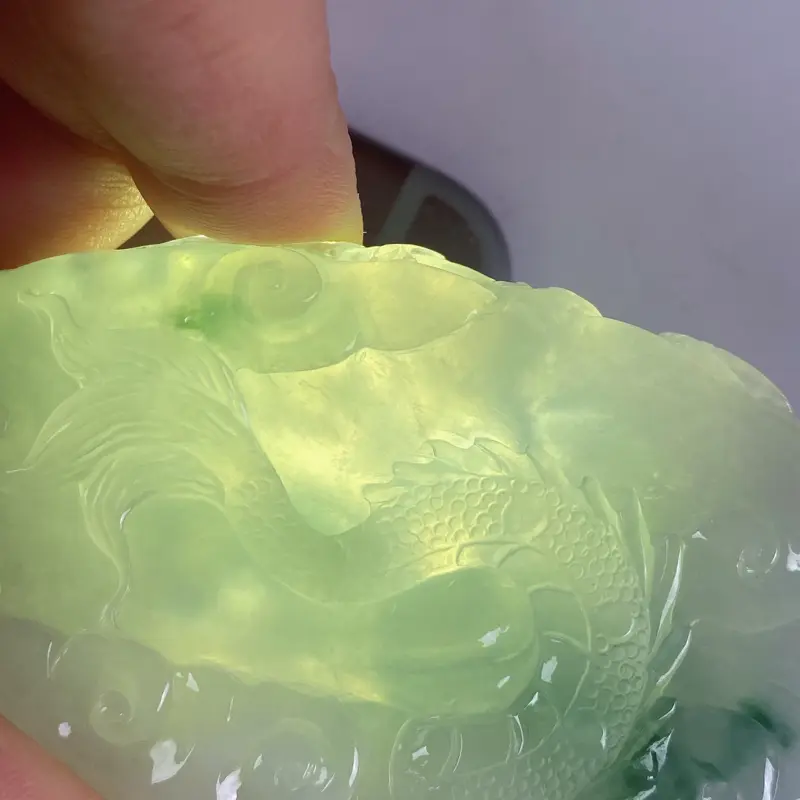 【A货翡翠-种好飘花游龙戏珠吊坠,尺寸-77.7*45.7*13mm】图11