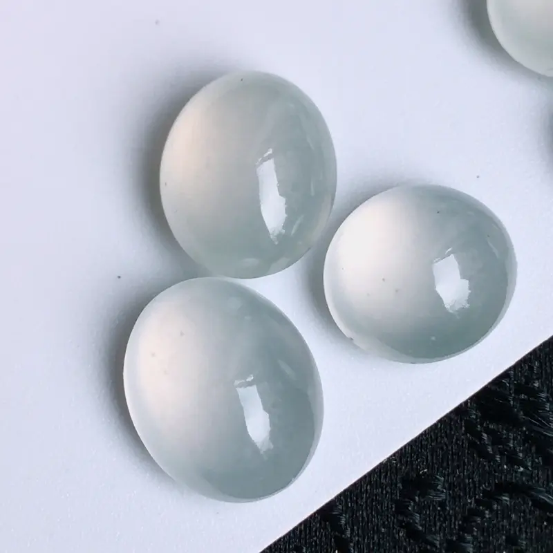 缅甸翡翠A货老坑冰种福气蛋面，可镶嵌，尺寸10-8.3-5mm，7.8-7.2-5mm
