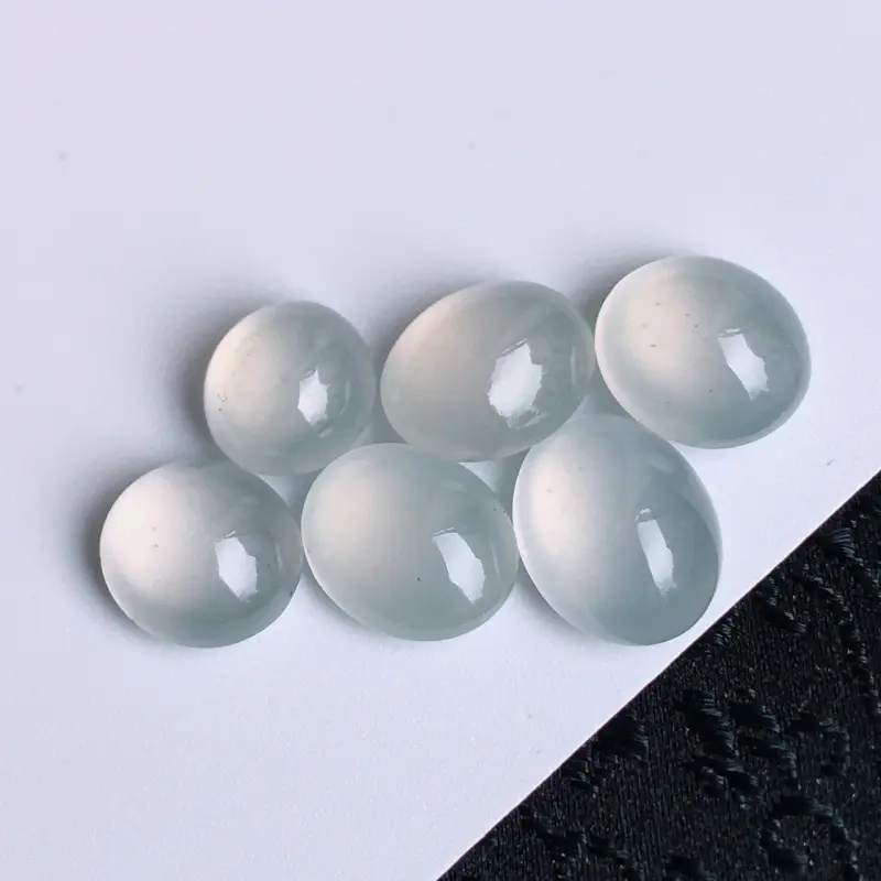 缅甸翡翠A货老坑冰种福气蛋面，可镶嵌，尺寸10-8.3-5mm，7.8-7.2-5mm