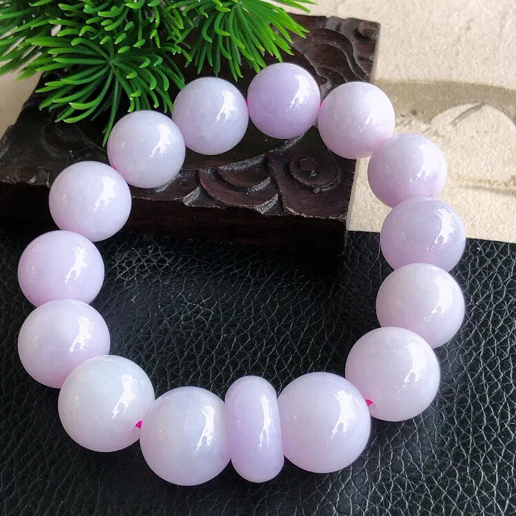 天然缅甸老坑翡翠A货紫罗兰圆珠子手链，料子细腻柔洁，尺寸珠子直径14mm，重量73.30g。