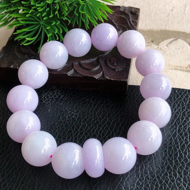 天然缅甸老坑翡翠A货紫罗兰圆珠子手链，料子细腻柔洁，尺寸珠子直径14mm，重量73.30g