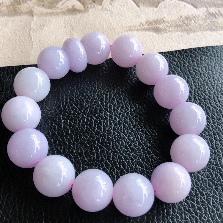 天然缅甸老坑翡翠A货紫罗兰圆珠子手链，料子细腻柔洁，尺寸珠子直径14mm，重量73.30g