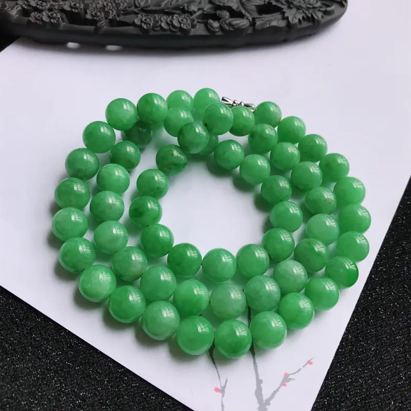 满绿福气项链，翡翠A货，尺寸：10mm，扣头是装饰品