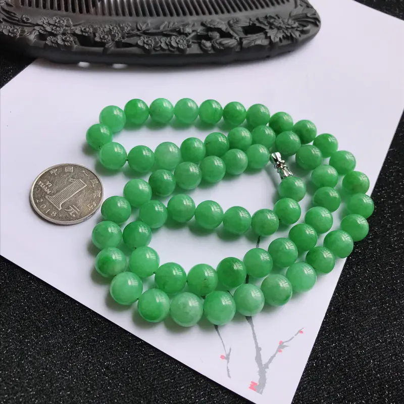 满绿福气项链，翡翠A货，尺寸：10mm，扣头是装饰品