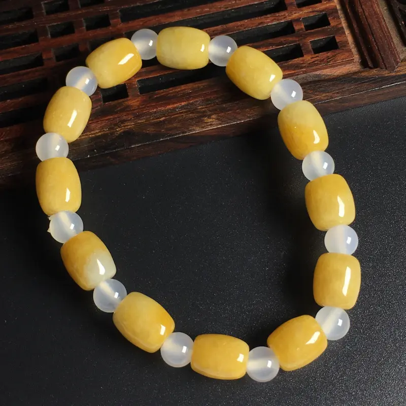 黄翡路路通手串  尺寸10-9毫米 色泽艳丽 玉质细腻 佩戴精美