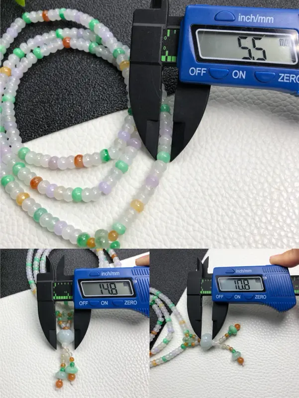冰糯种多彩算盘珠子翡翠珠链项链      222颗   直径5.5毫米     质地细腻     色彩鲜艳      编号A0653000