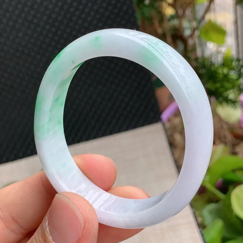 【飘花贵妃、尺寸:54.6/47.3/13.6/7.3mm,A货翡翠飘花贵妃手镯、编号0122wx】图4