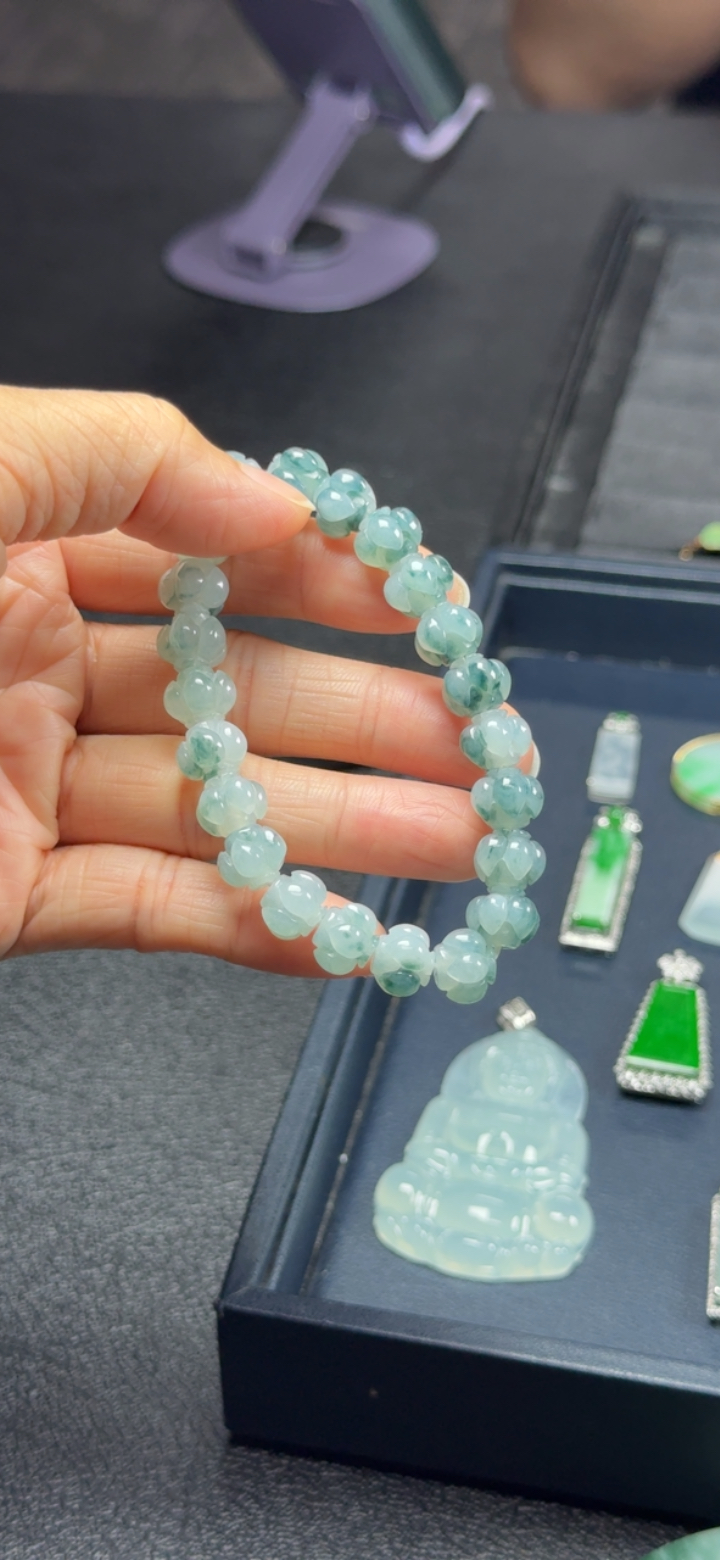 【秒杀】对庄精品翡翠冰飘花手串！纯手工莲花手串工艺好超漏