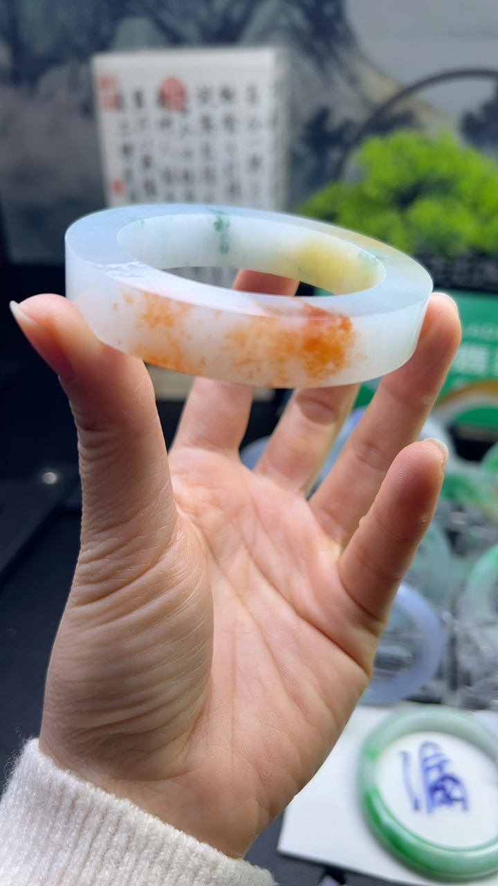 冰红黄翡发财镯