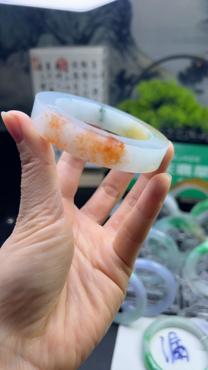 冰红黄翡发财镯