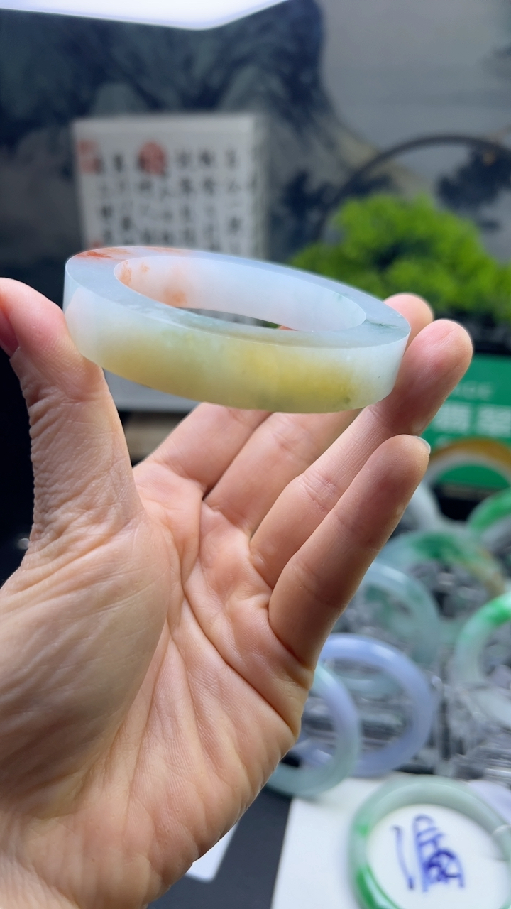 冰红黄翡发财镯