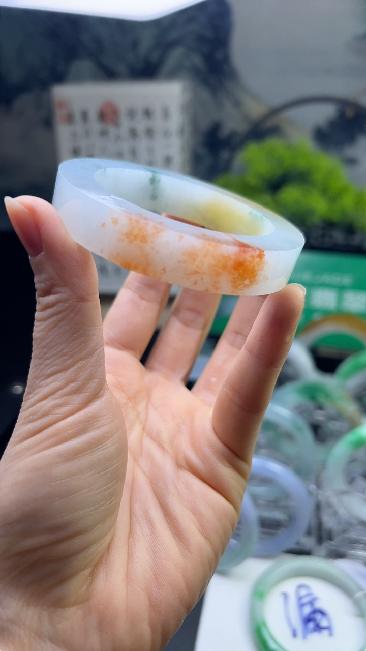 冰红黄翡发财镯